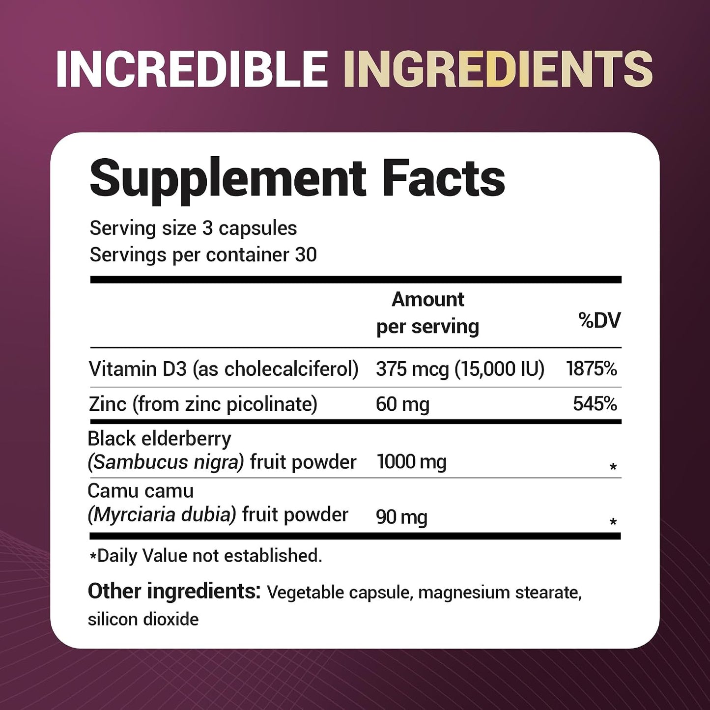 Dr. Berg Black Elderberry Capsules (Advanced Immune Support*) with 15,000 IU Vitamin D, 60 mg of Zinc, & 90 mg of Camu Camu - (4-in-1) Sambucus Elderberry Immune Support Supplement - 90 Capsules