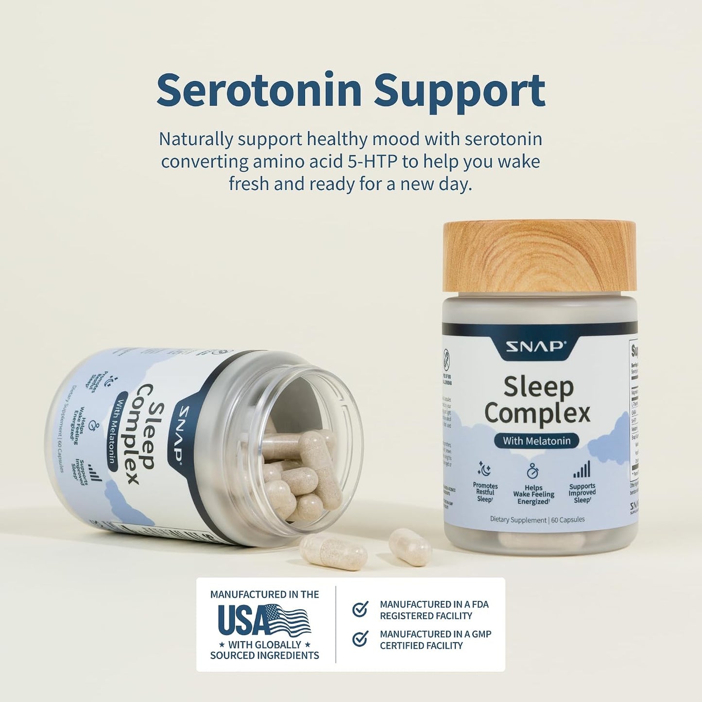 Snap Supplements Sleep Complex, Melatonin & Valerian Root, 60 Capsules | Natural Sleep Aid Supports Relaxation, Restful Deep Sleep & Nighttime Recovery, Gluten-Free, Non-GMO, Vegan