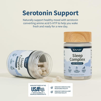 Snap Supplements Sleep Complex, Melatonin & Valerian Root, 60 Capsules | Natural Sleep Aid Supports Relaxation, Restful Deep Sleep & Nighttime Recovery, Gluten-Free, Non-GMO, Vegan