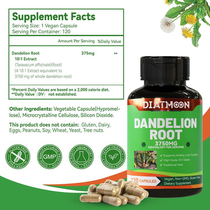 Dandelion Root Supplement 3750mg, 100% Vegetarian, Non-GMO, Gluten Free, 120 Capsules, 4 Month Supply