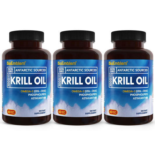 BioEmblem Antarctic Krill Oil Supplement | 1000mg Per Serving | Omega-3 Oil with High Levels of EPA + DHA, Astaxanthin, and Phospholipids | No Fishy Aftertaste | 60-Count Non-GMO Softgels