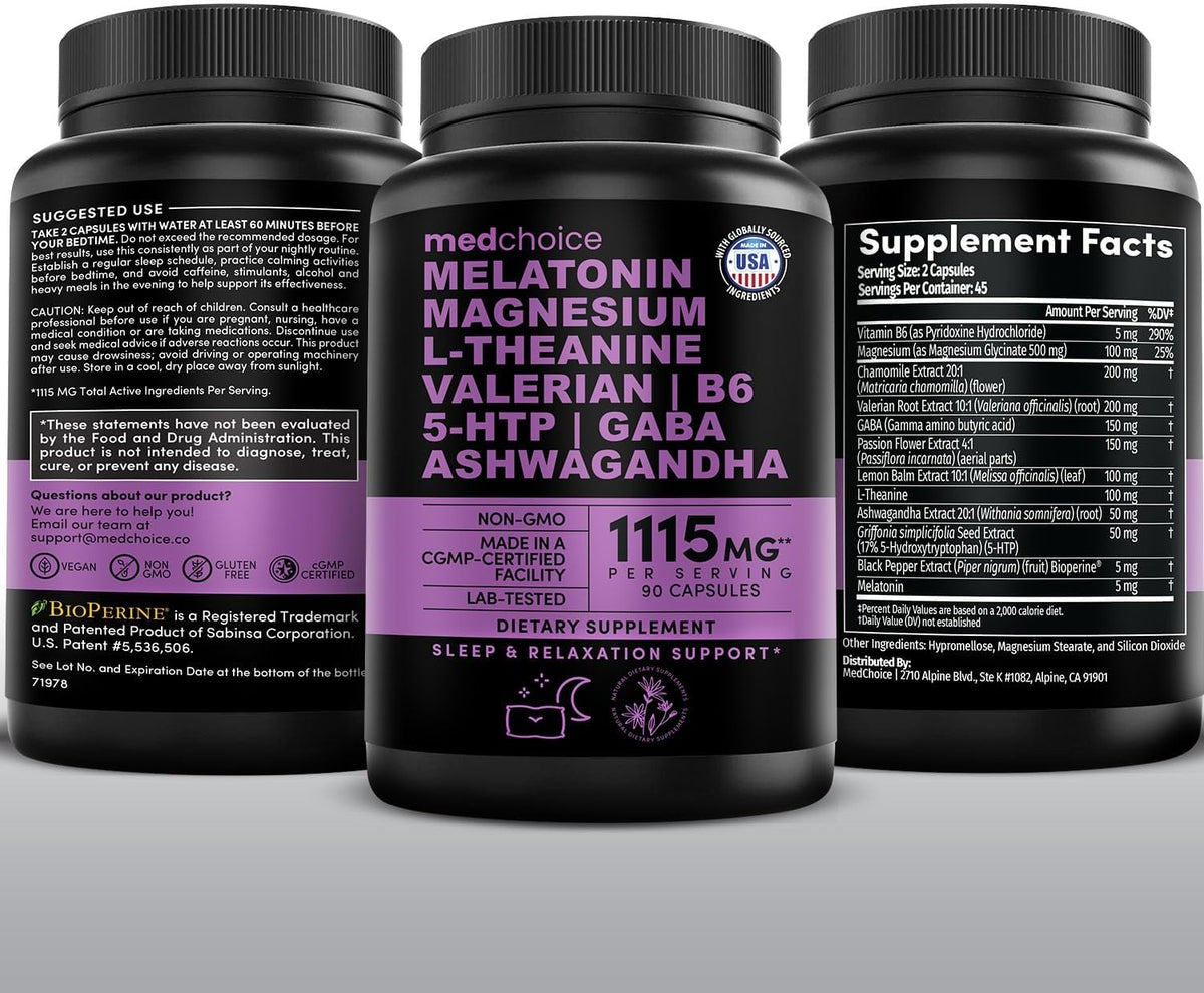 MEDCHOICE 12-in-1 Melatonin 5mg Sleep Capsules with Magnesium, 90ct