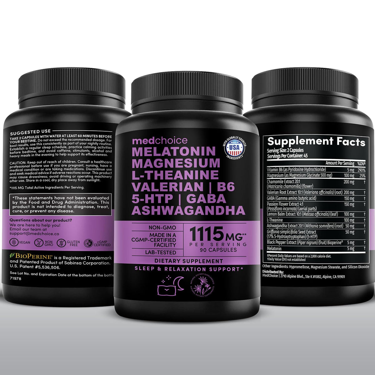 MEDCHOICE 12-in-1 Melatonin 5mg Sleep Capsules with Magnesium, 90ct