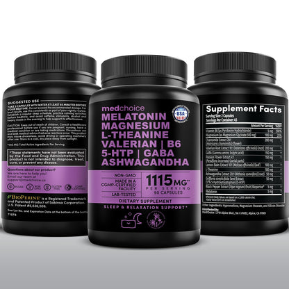 MEDCHOICE 12-in-1 Melatonin 5mg Sleep Capsules with Magnesium, 90ct