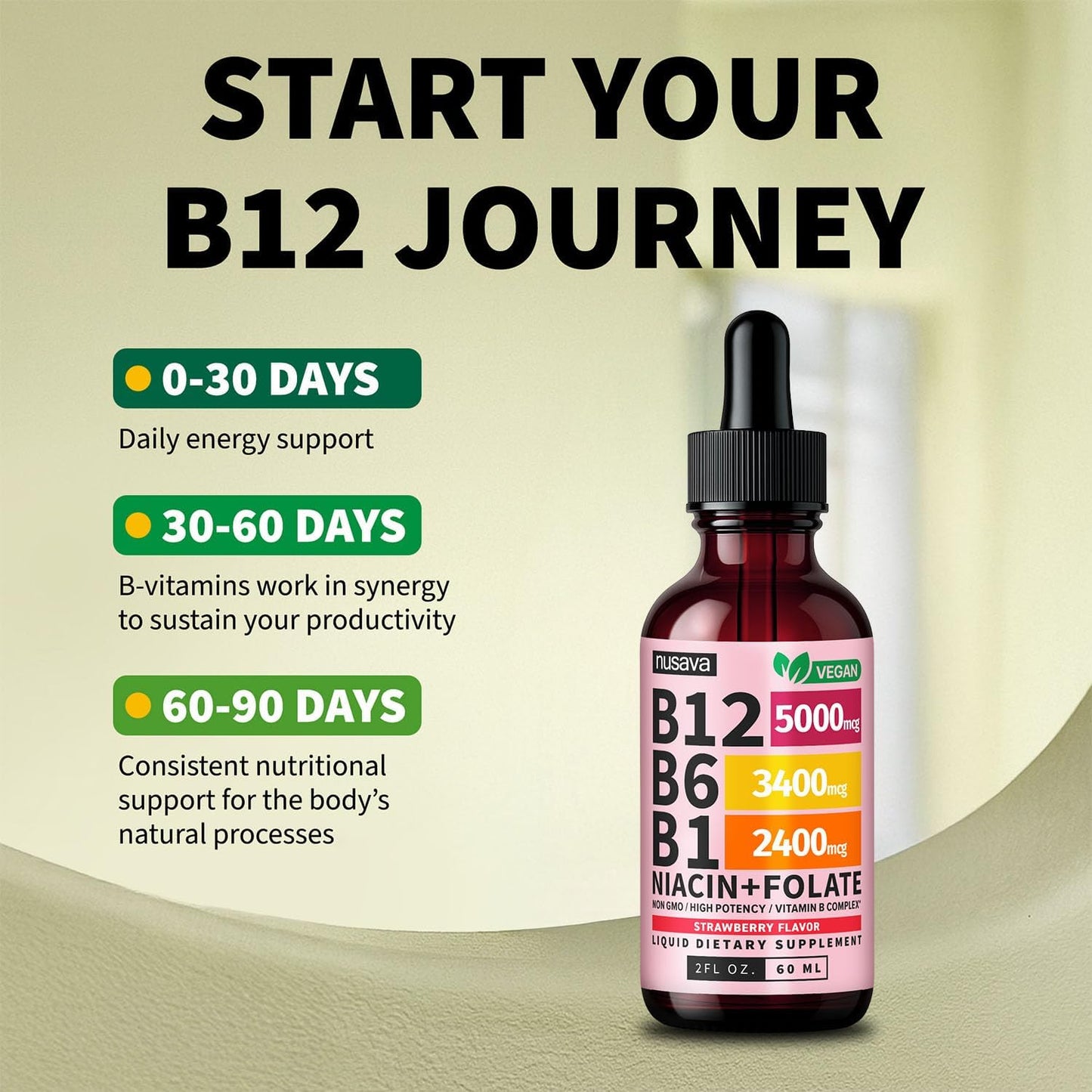 (2-Pack) Vitamin B12 and B6 Methylcobalamin Liquid Drops (Strawberry) with (2-Pack) Vitamin D3 K2 Drops Bundle, B12 5000 mcg Sublingual, D3 5000 IU with MCT Oil and Omega 3 (Strawberry) 2 Fl Oz