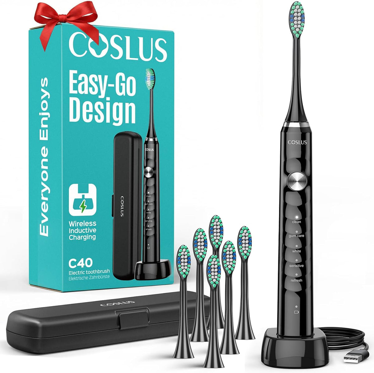 COSLUS C40 Sonic Electric Toothbrush for Adults & Family, Black, 1PC