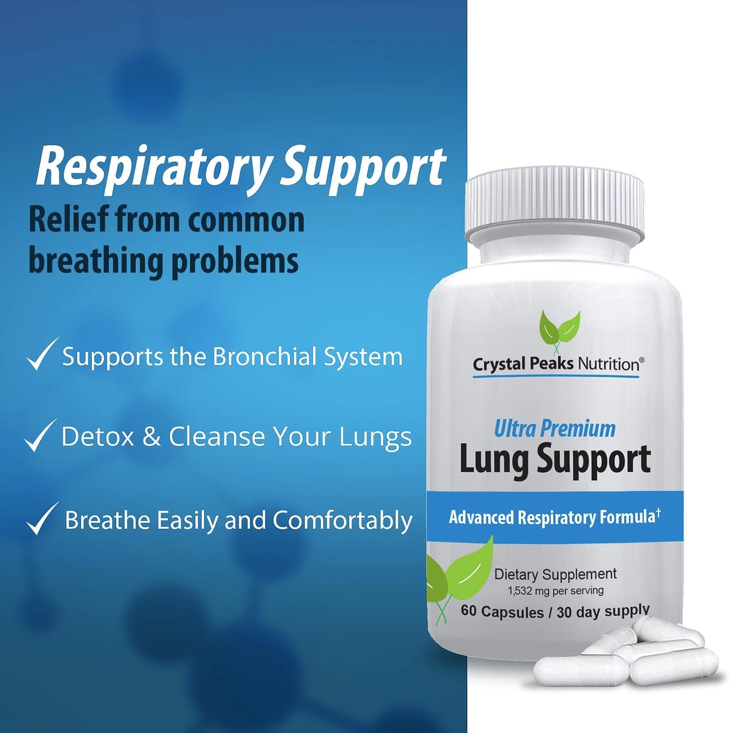 Lung Support - Sooth Lungs & Detox Supplement to Breath Easier Respiratory Support Supplement - Natural Relief - 60 Capsules, 30-Day Supply