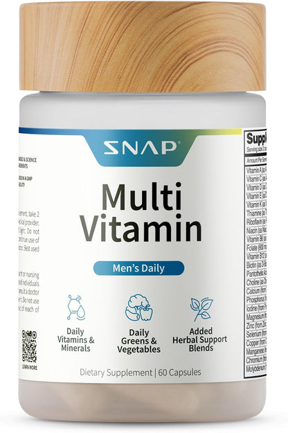 Snap Supplements Men's Daily Multivitamins, 60 Capsules, 30-Day Supply | Daily Vitamins & Minerals for Men - Vitamin D, B12, Zinc, Herbs & Vitamin C for Energy & Immune Support, Multivitamin for Men