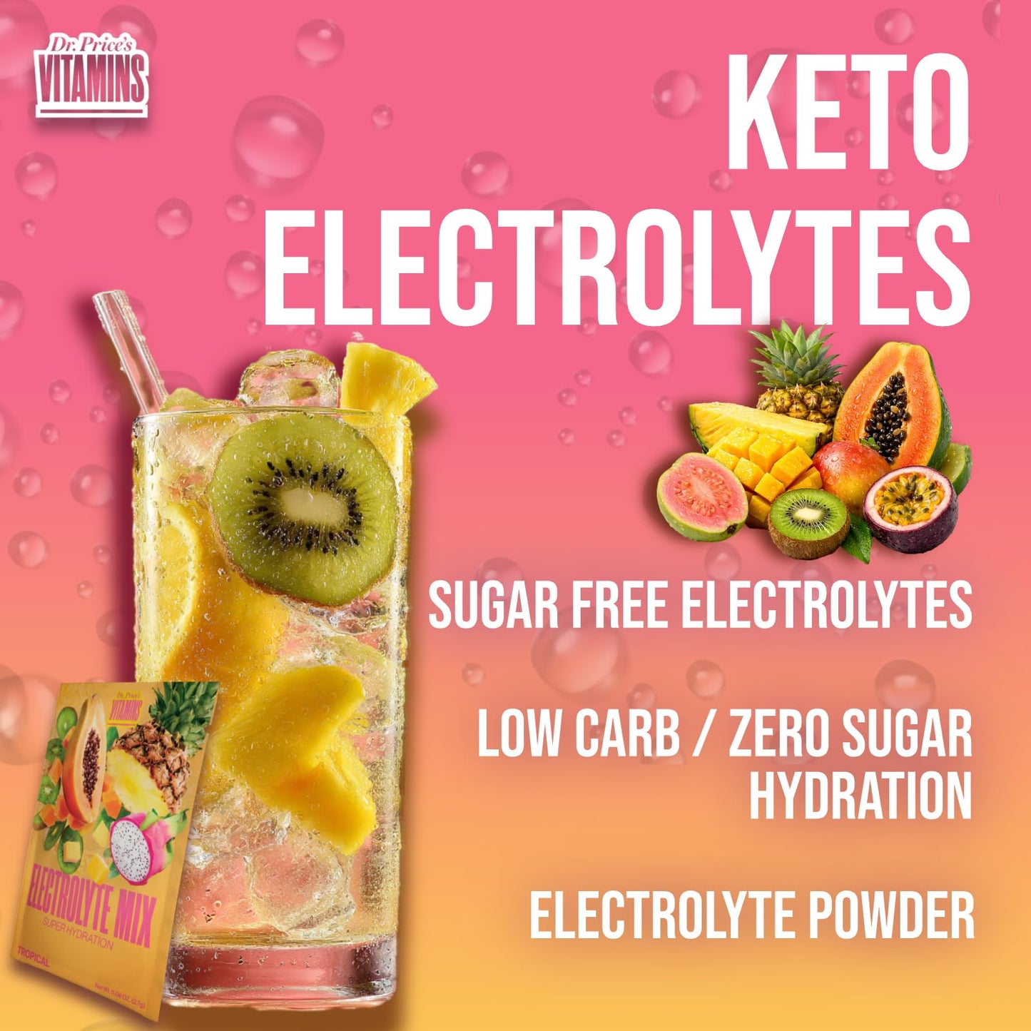 Dr. Price's Vitamins Electrolytes Powder Packets, Lemon Lime, 30 Pack | Electrolyte Mix, Hydration, No Sugar, Sodium, Potassium & 72+ Trace Minerals, Keto Friendly, Made in USA, Doctor-Formulated