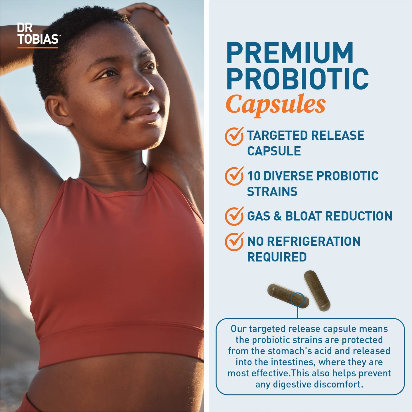 Dr. Tobias Probiotics 30 Billion CFU 30 Capsules | Gut Health Support | Daily Digestive Support | 10 Probiotic Strains | Targeted Release Probiotics for Women & Men | Shelf Stable | 30 Servings
