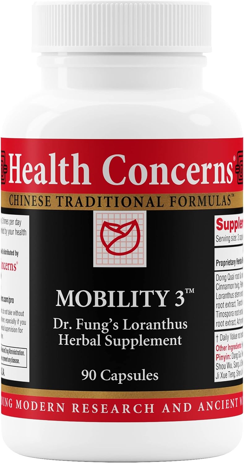 Health Concerns Mobility 3 – Joint & Muscle Support – Herbal Stiffness Supplement for Men & Women – Dong Quai, Ginseng, Fo-Ti, Loranthus & Ginger Formula – Chinese Support – 90 Capsules