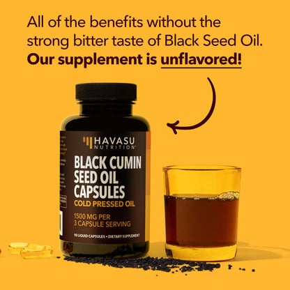 Black Seed Oil Capsules, Vegan, Non-GMO, Cold-Pressed Nigella Sativa, 90ct | 1500mg Per Serving Black Cumin Supplement for Skin Health, Immune Function, and Digestive Health, Unflavored, 30 Servings