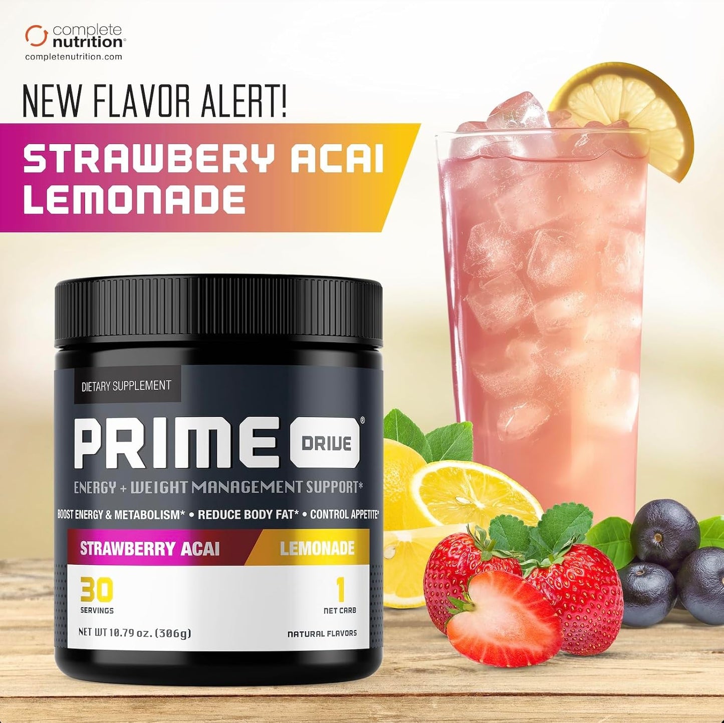 Prime Drive Strawberry Acai Lemonade Pre Workout Energy Drink Powder, Provides Energy, Focus and Intensity, Boosts Metabolism (30 Servings)…