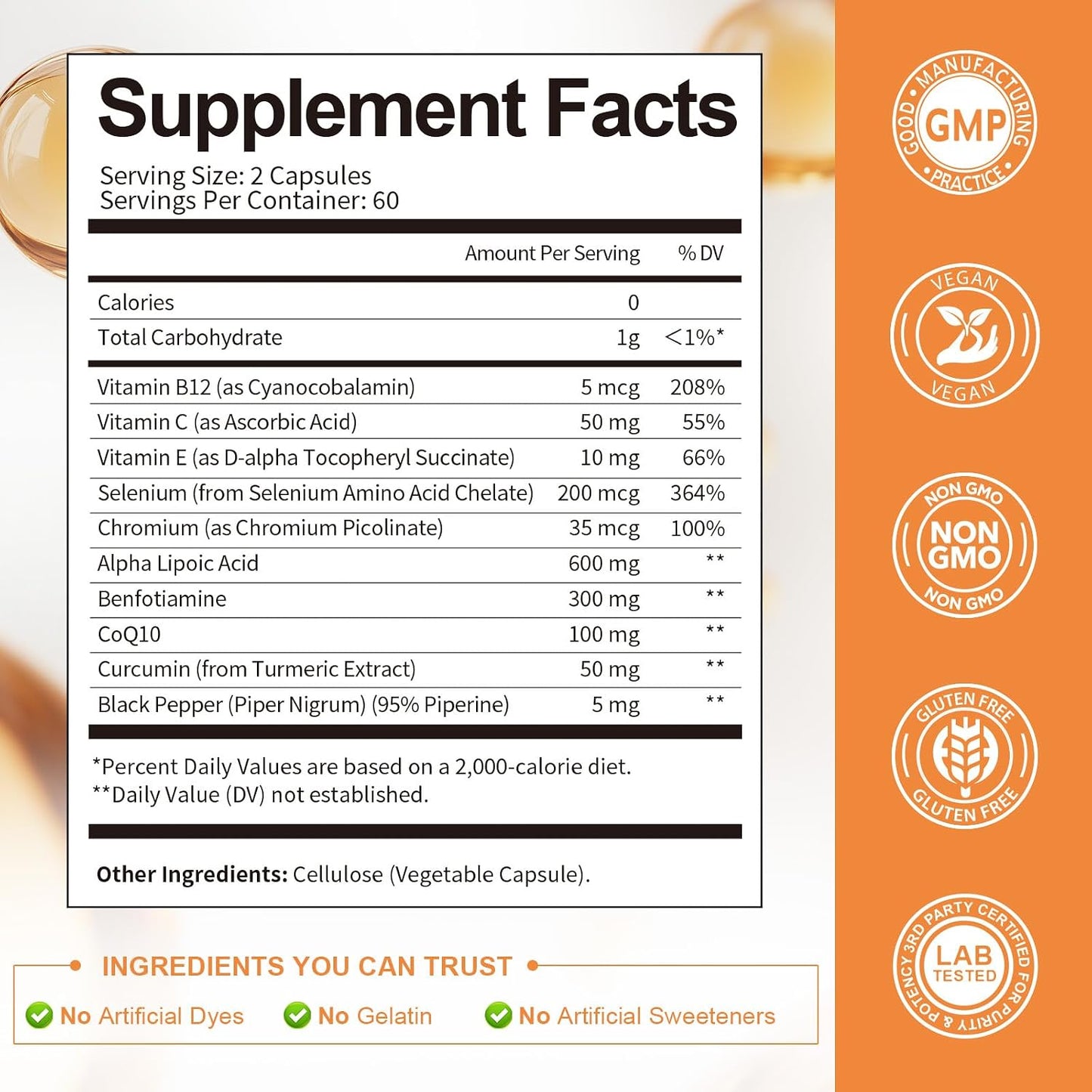 Alpha Lipoic Acid 600mg with Benfotiamine 300mg - ALA Supplement for Antioxidant, Nerve Health, Energy & Metabolism Support, Cell Energy, Neuropathy Supplement, Anti-Aging, Non-GMO, Gluten Free, Vegan