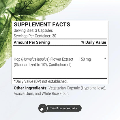 Supersmart - Xanthohumol Supplement (Hops Flower Extract) 150 mg per Day - Antioxidant & Anti Aging - Calm & Sleep Support - Hormone Balance | Non-GMO & Gluten Free - 90 Vegetarian Capsules