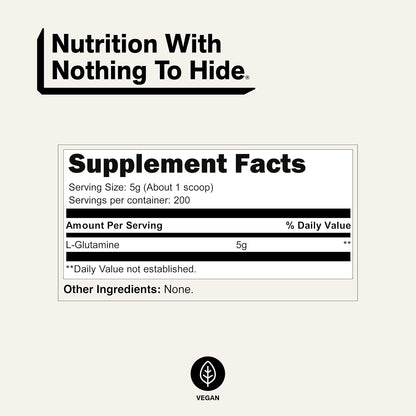 Pure L-Glutamine Made in the USA - 200 Servings - 1,000g, 2.2lb Bulk, Vegan, Non-GMO, Gluten and Soy Free. Minimize Muscle Breakdown & Improve Protein Synthesis. No Additives