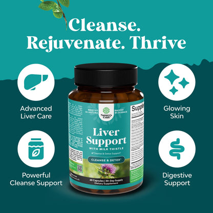 Liver Cleanse Detox & Repair - Milk Thistle Supplement for Digestion & Immunity Support - Ginger Root, Choline & Dandelion Root - Herbal Liver Support with Silymarin, Beetroot & Artichoke - 70 Count