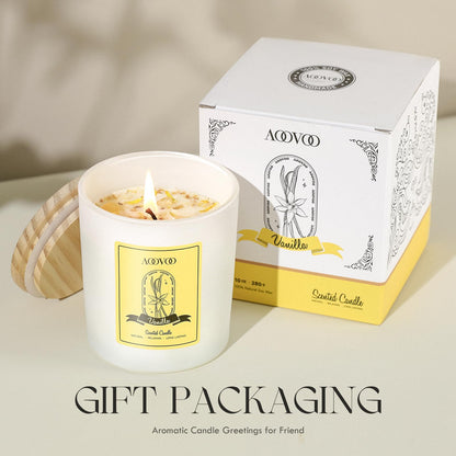 Vanilla Soy Candles Gift for Women - Aromatherapy Candle with Crystals Inside, 10oz Natural Soy Wax Candles