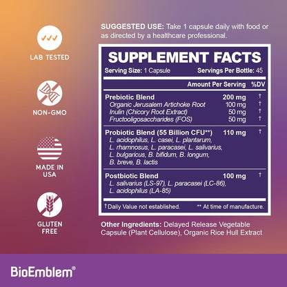 BioEmblem Triple Magnesium Complex & Probiotics for Women & Men