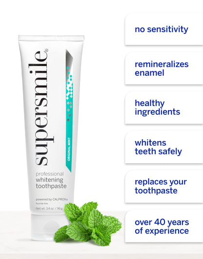Supersmile Original Mint Whitening Toothpaste, 8 Oz, Whitens 6 Shades