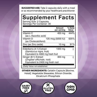 Viva Naturals Elderberry with Vitamin C and Zinc for Adults - 5 in 1 Sambucus Black Elderberry Capsules with Vitamin D3 5000 IU Immunity Supplement, Sambucus Elderberry Immune Support Supplement
