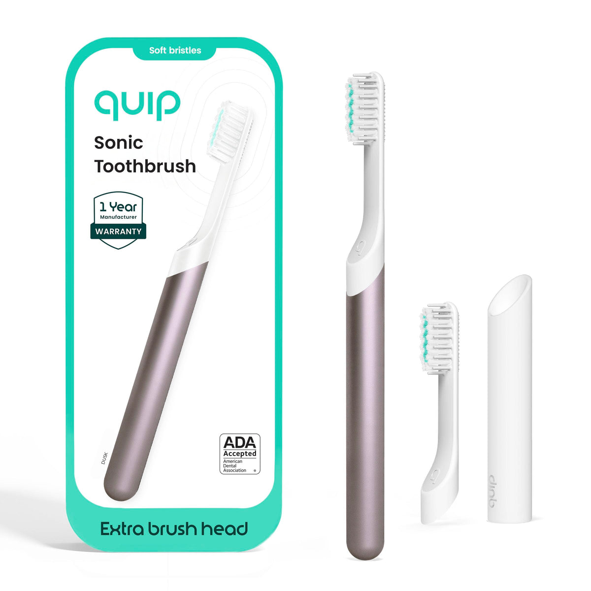 Quip Sonic Electric Toothbrush, Extra Brush Head, Metal Handle, Slate