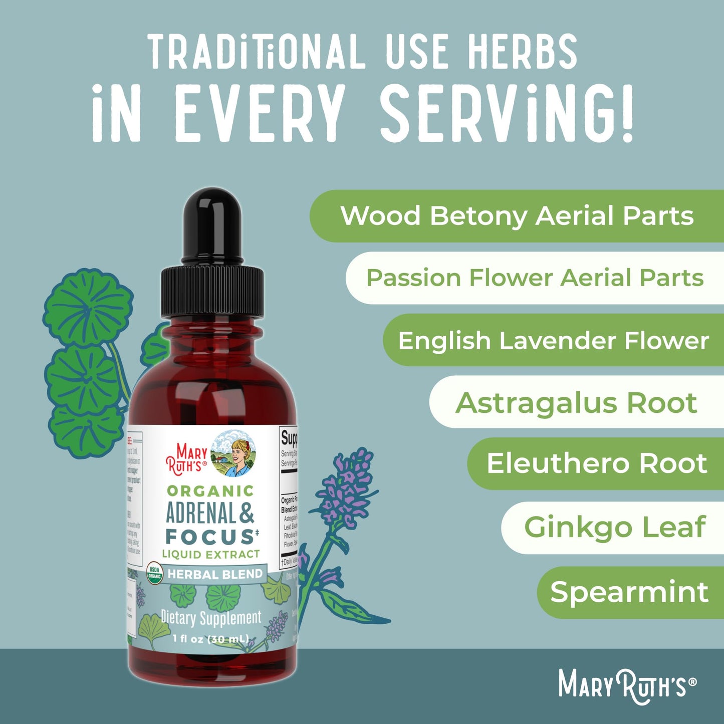 MARYRUTH'S Kids Focus & Attention Drops | USDA Organic Drops | Ginkgo Biloba | Rhodiola Root & Licorice Root | Adaptogenic | Calm | Vegan | Non-GMO | Gluten Free | 30 Servings