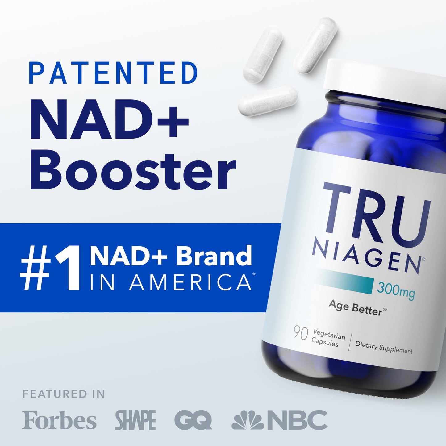 TRU NIAGEN Patented NAD+ Supplement, 300mg Niagen, 30 Servings | Nicotinamide Riboside (NR) Take 1 Daily | 1 Bottle