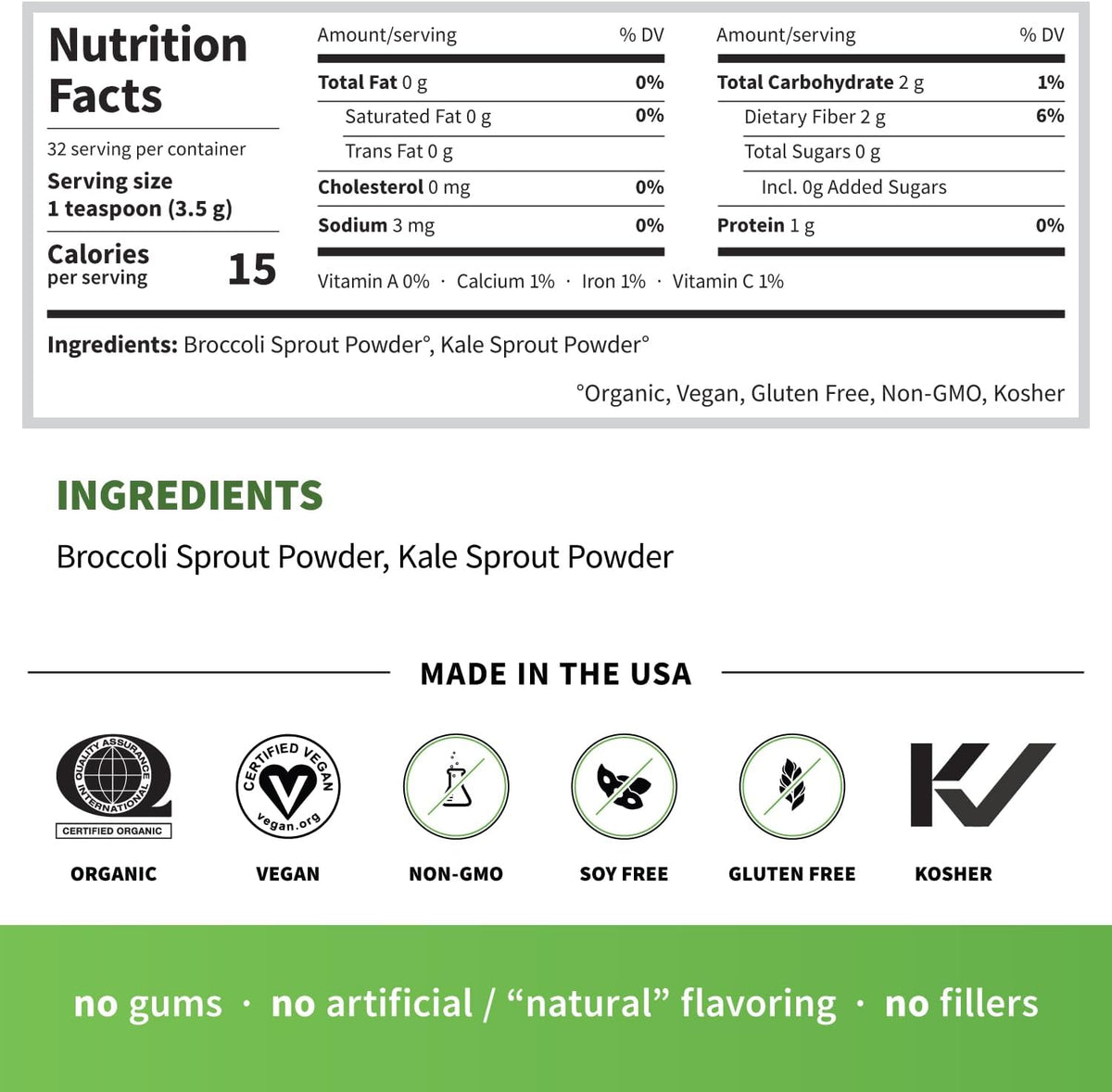 Sprout Living Broccoli and Kale Organic Sprout Mix, Freeze Dried Superfood Greens Powder, 100% Pure, Vegan, Non-GMO, Gluten Free (4 ounces, 32 servings)