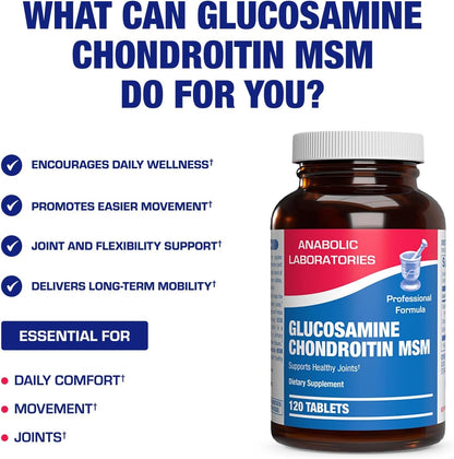 High Absorption Glucosamine Chondroitin MSM - Clinical Formula Bone Joint Tendon and Ligament Supplement with MSM Glucosamine Chondroitin - Non-GMO Gluten Free & Made in The USA - 120 Servings