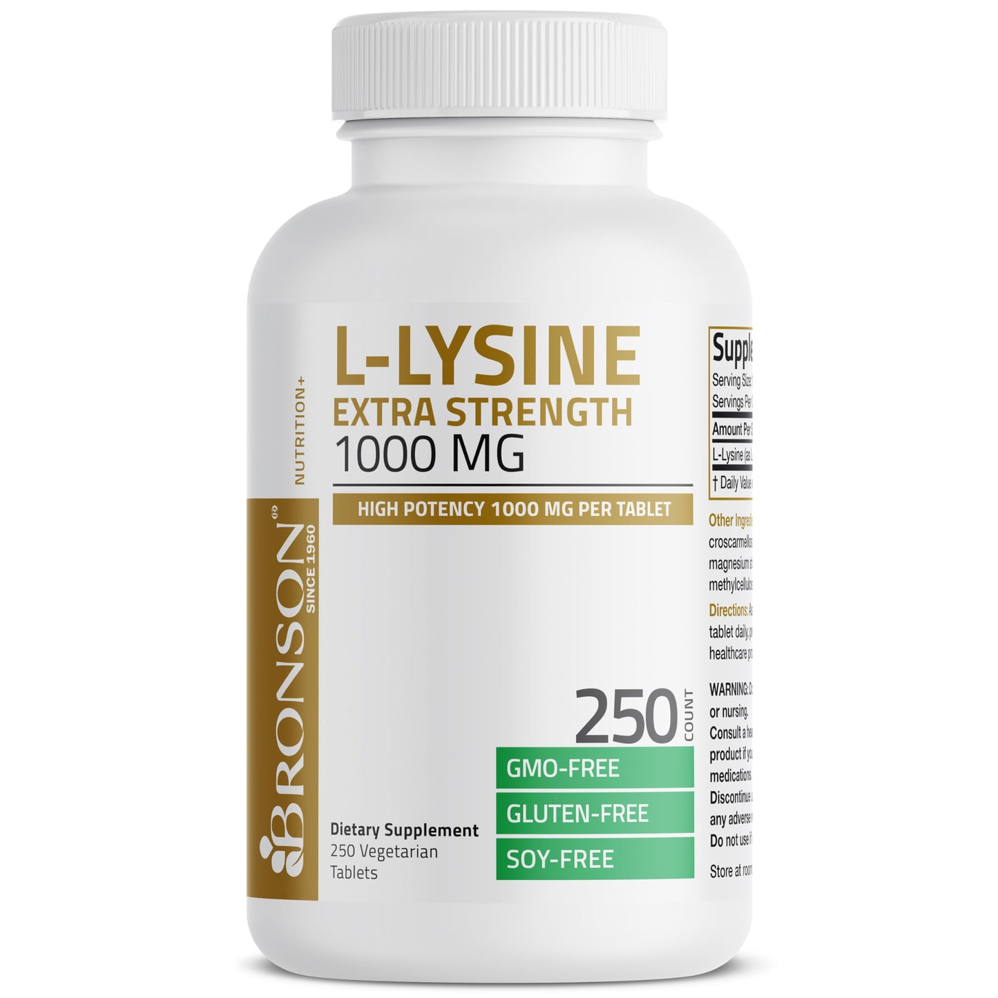 Bronson L-Lysine Extra Strength 1000 MG per Tablet High Potency, Immune Support & Supports Collagen Synthesis, Non-GMO, 100 Vegetarian Tablets