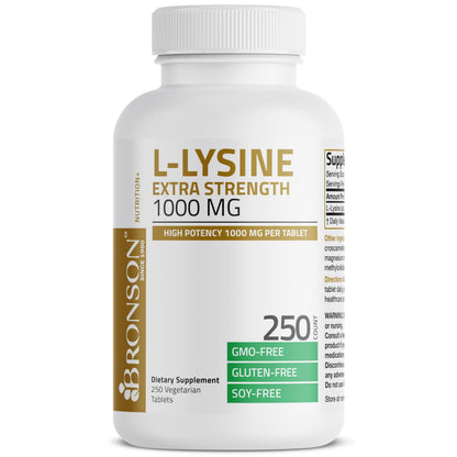 Bronson L-Lysine Extra Strength 1000 MG per Tablet High Potency, Immune Support & Supports Collagen Synthesis, Non-GMO, 100 Vegetarian Tablets