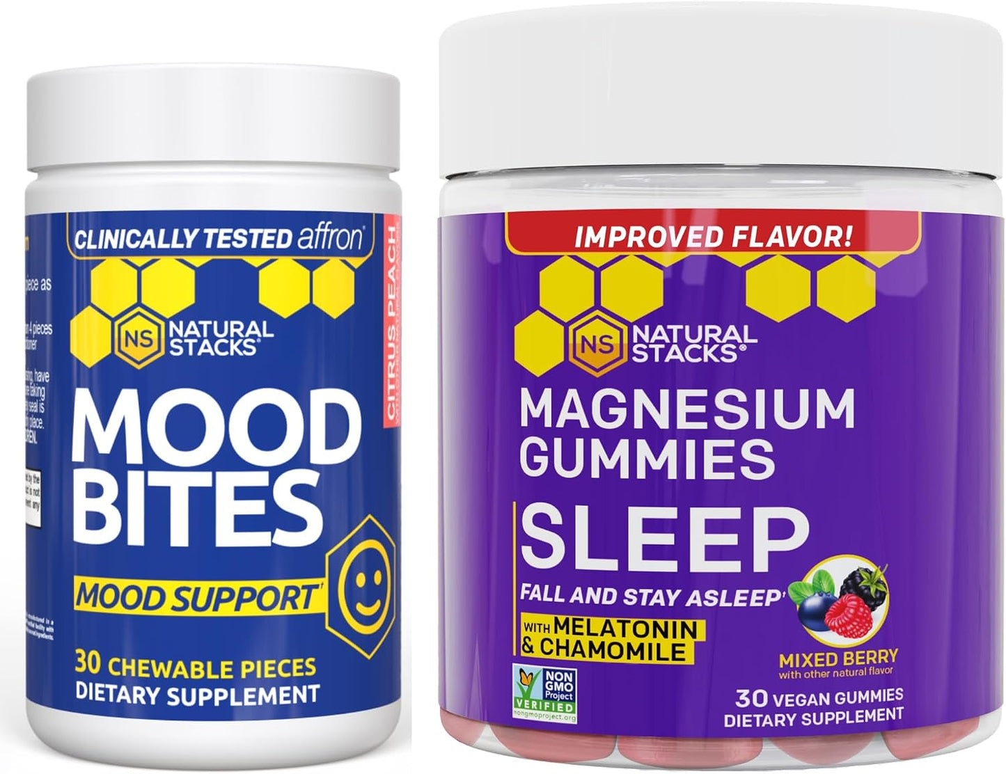 NATURAL STACKS Mood Bites + Sleep Magnesium Gummies Bundle - Mood & Sleep Support* - 60 Chewables
