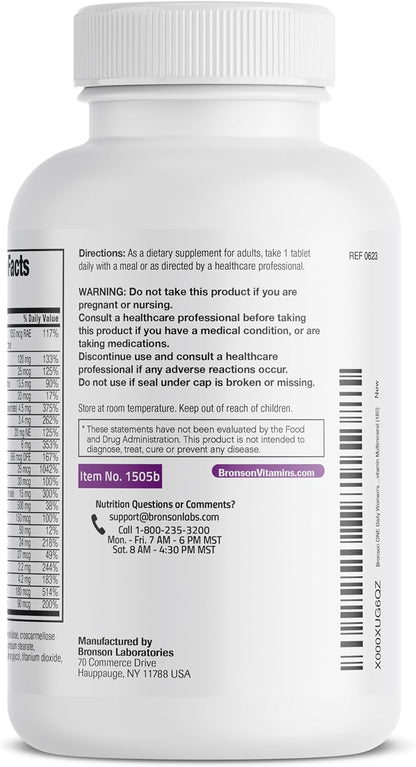 Bronson ONE Daily Women 50+ Complete Multivitamin Multimineral, 180 Tablets | Once-Daily, Targeted Nutrition For Active Women Over 50, Non-GMO, Gluten-Free, Soy-Free