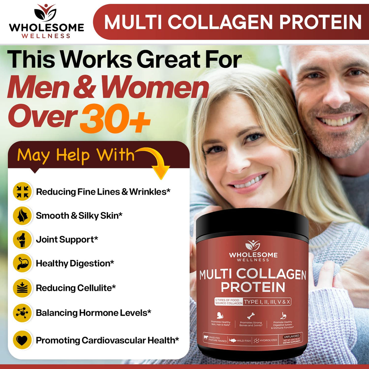 Multi Collagen Protein Powder Hydrolyzed (Type I II III V X) Grass-Fed All-in-One Super