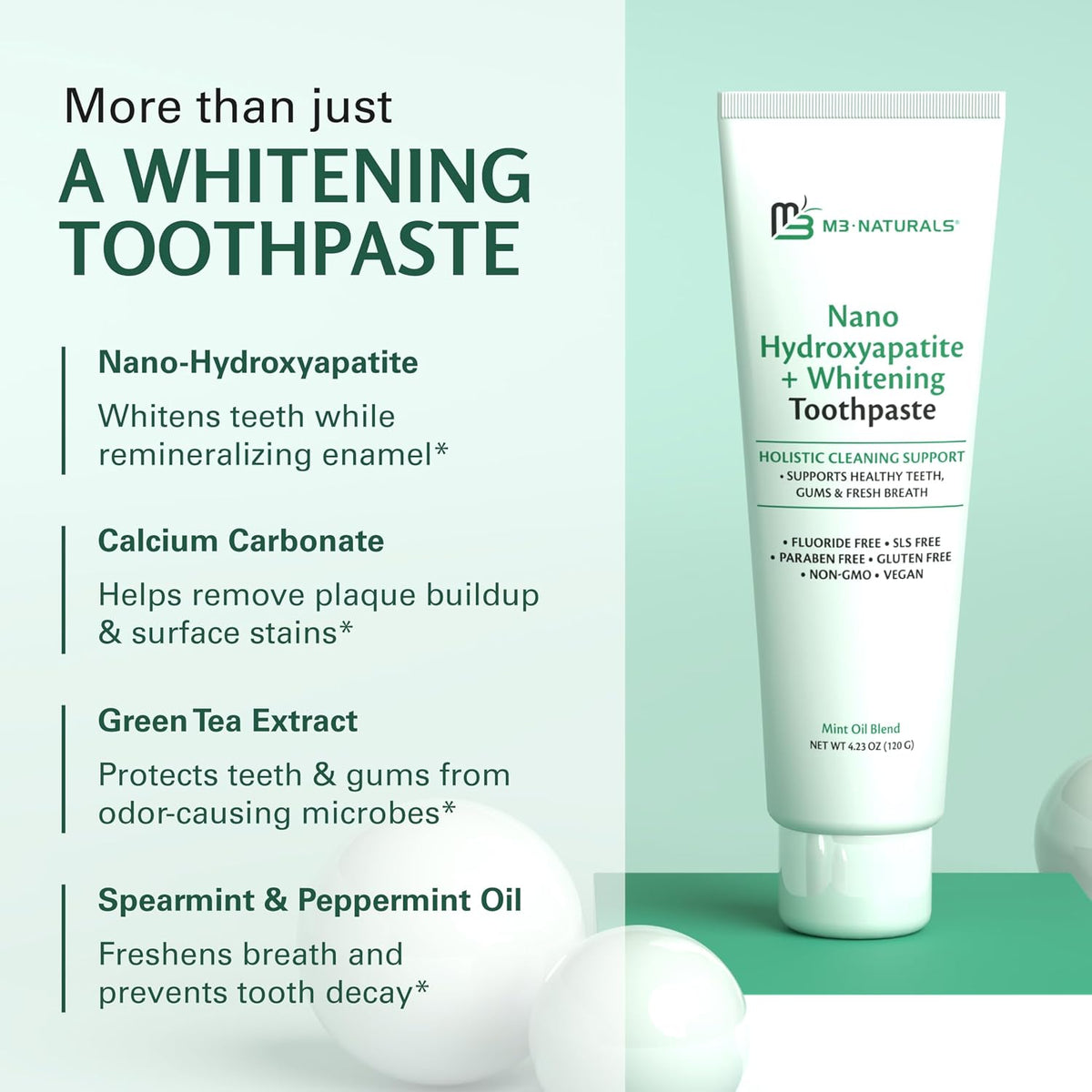 Nano Hydroxyapatite Fluoride Free Whitening Toothpaste, 1 Pack by M3