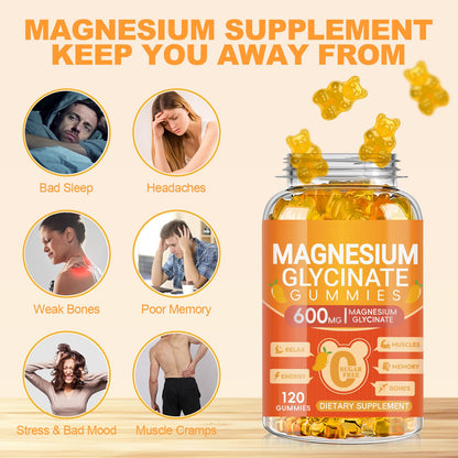 Magnesium Glycinate Gummies 600mg, Sugar Free Magnesium Gummies for Adults