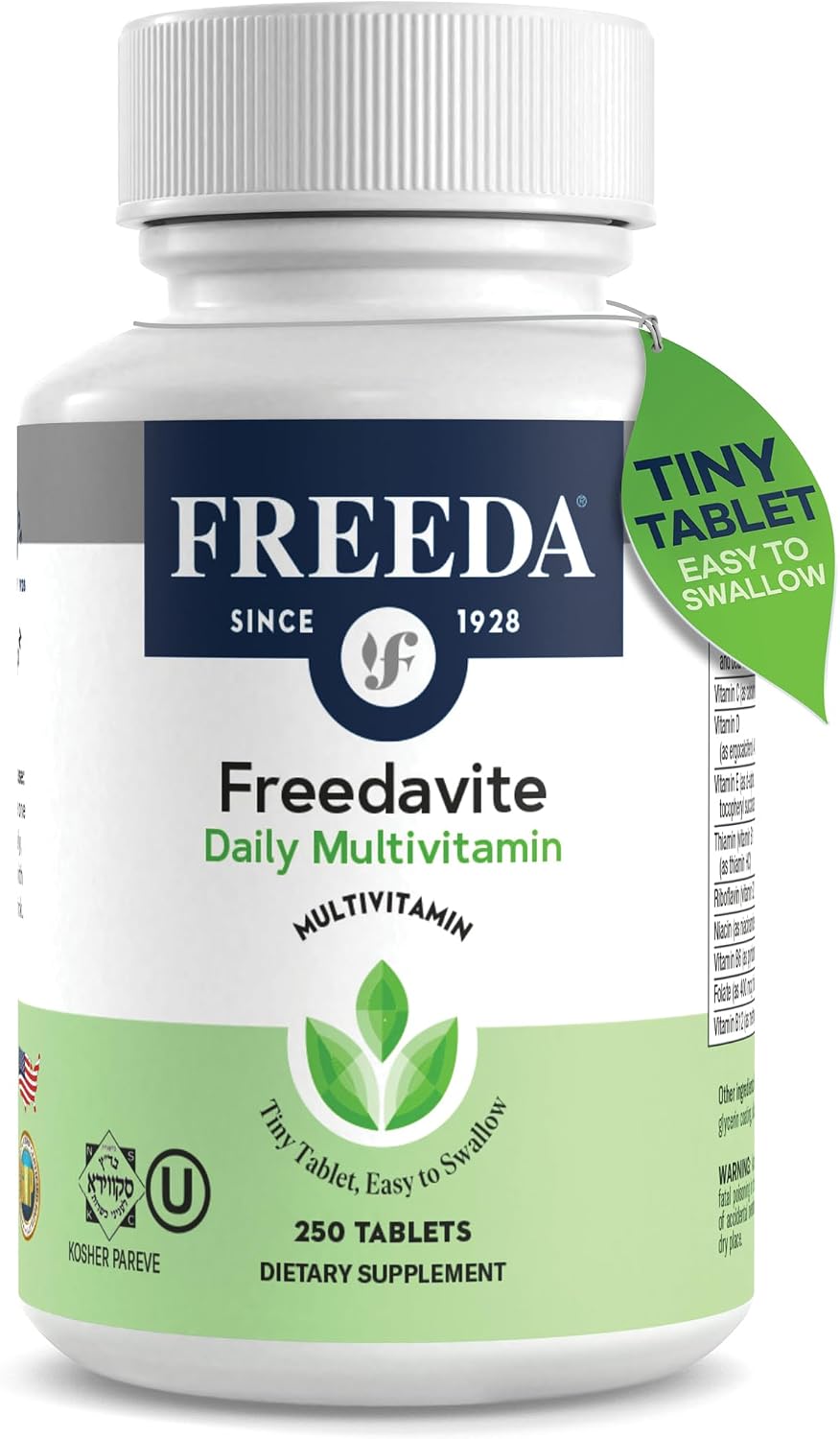 Freedavite Tiny Tablet - Moderate Multivitamin for Men and Women - Pure Vitamin A, C, D, E, B1, B2, B6, B12, Biotin, Calcium, Zinc, Iron, Magnesium, Manganese, Copper, Selenium, Iodine - 250 Count | Supports Energy, Immunity, Bone & Brain Health – 20 Esse