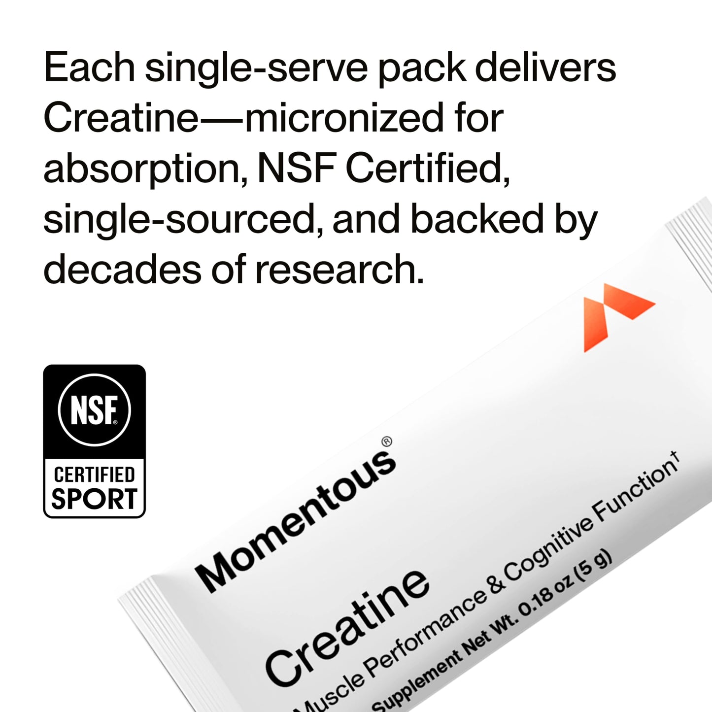 Momentous Creatine Monohydrate Powder - Creatine Powder - Supports Strength, Lean Muscle, & Recovery for Men & Women - NSF Certified for Sport - 5 g per Serving - 90 Servings