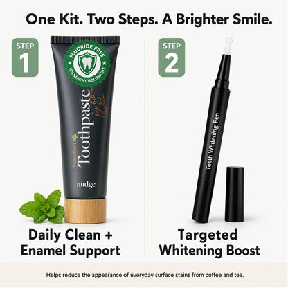 Nudge Whitening Kit with 10% Nano Hydroxyapatite Toothpaste 4.5 oz & Whitening Gel Pen 2 ml – Fluoride Free, SLS Free