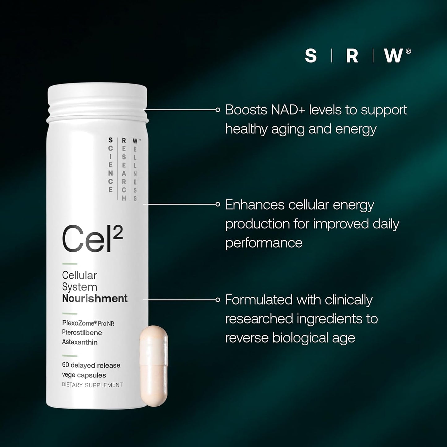 SRW Cel² NR Nourishment | NAD+ & Nicotinamide Riboside Supplement | Supports Cellular Energy & Mitochondrial Function | Cellular Health & Wellness Support | 60 Vege Capsules