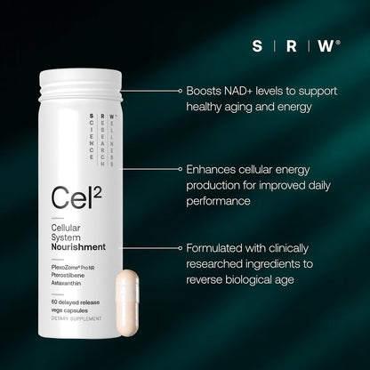 SRW Cel² NR Nourishment | NAD+ & Nicotinamide Riboside Supplement | Supports Cellular Energy & Mitochondrial Function | Cellular Health & Wellness Support | 60 Vege Capsules