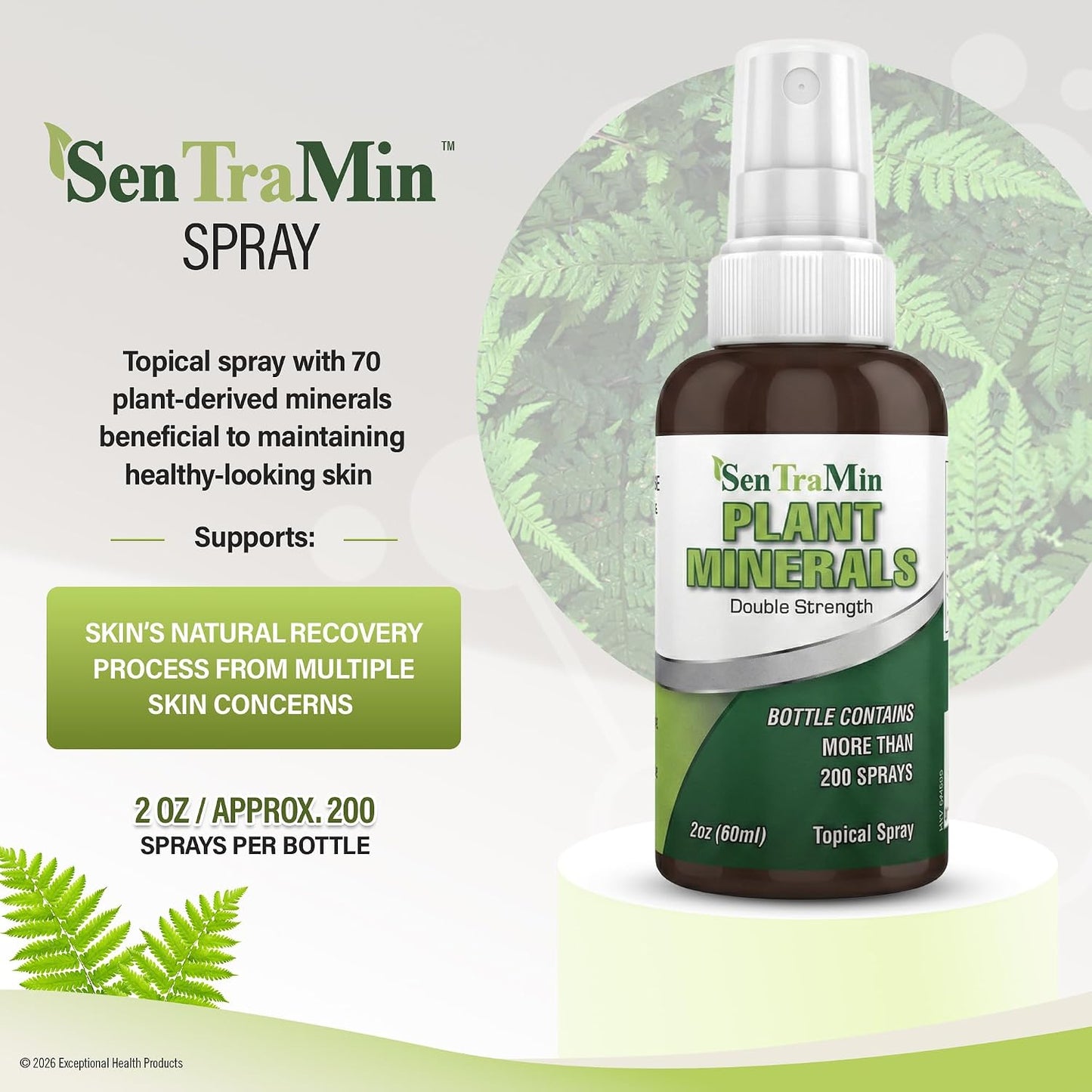 Plant Based Minerals Topical Spray, 2 Oz Bottle | Acne, Itch, & Skin Health Support with 70 Plant Sourced Colloidal Trace Minerals, Easy Absorption