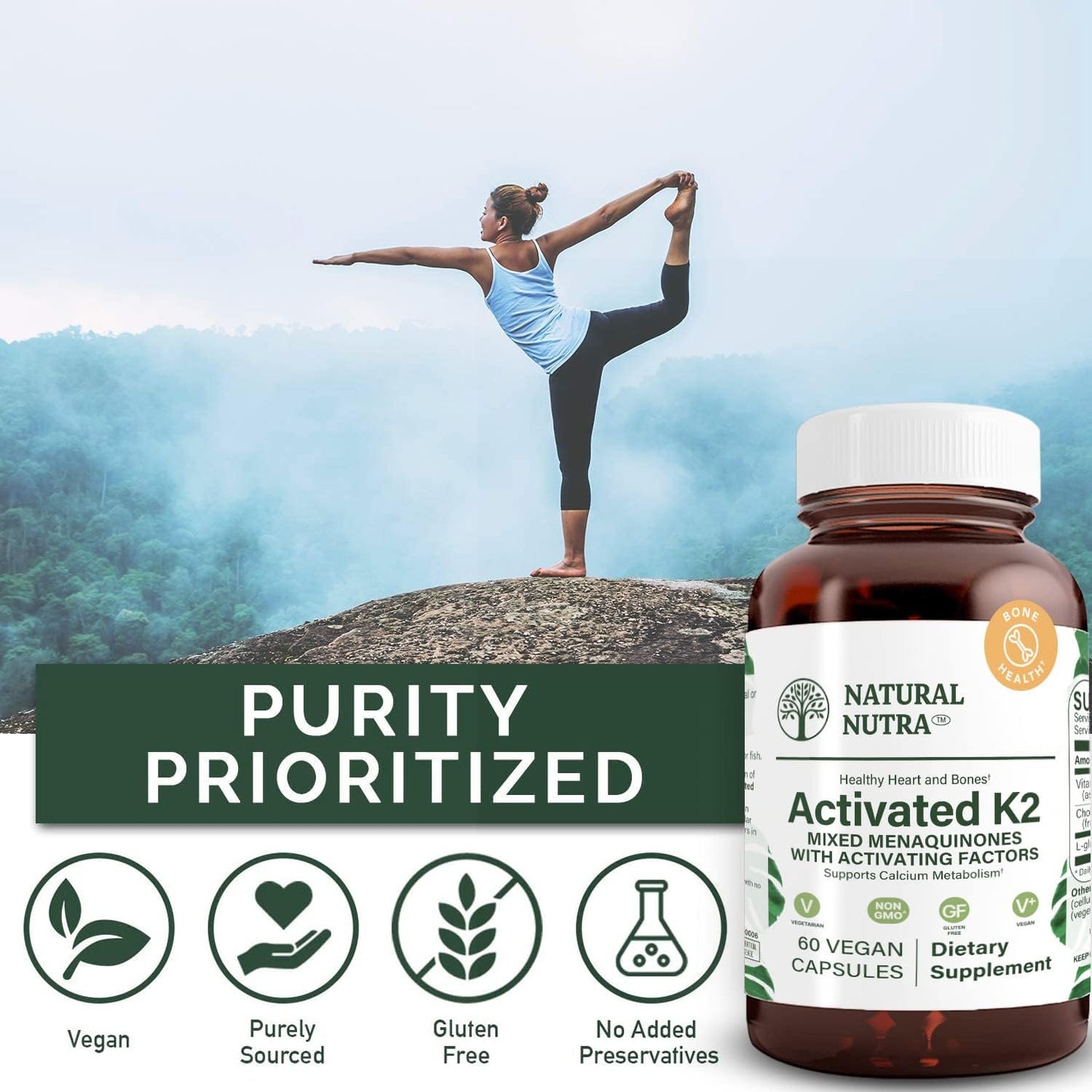 Natural Nutra Full Spectrum Vitamin K2 Supplement 75 mcg 60 Capsules | Supports Cardiovascular Health, Liver Function, Metabolic Health, Heart Health &Helps Promote Bone & Dental Health