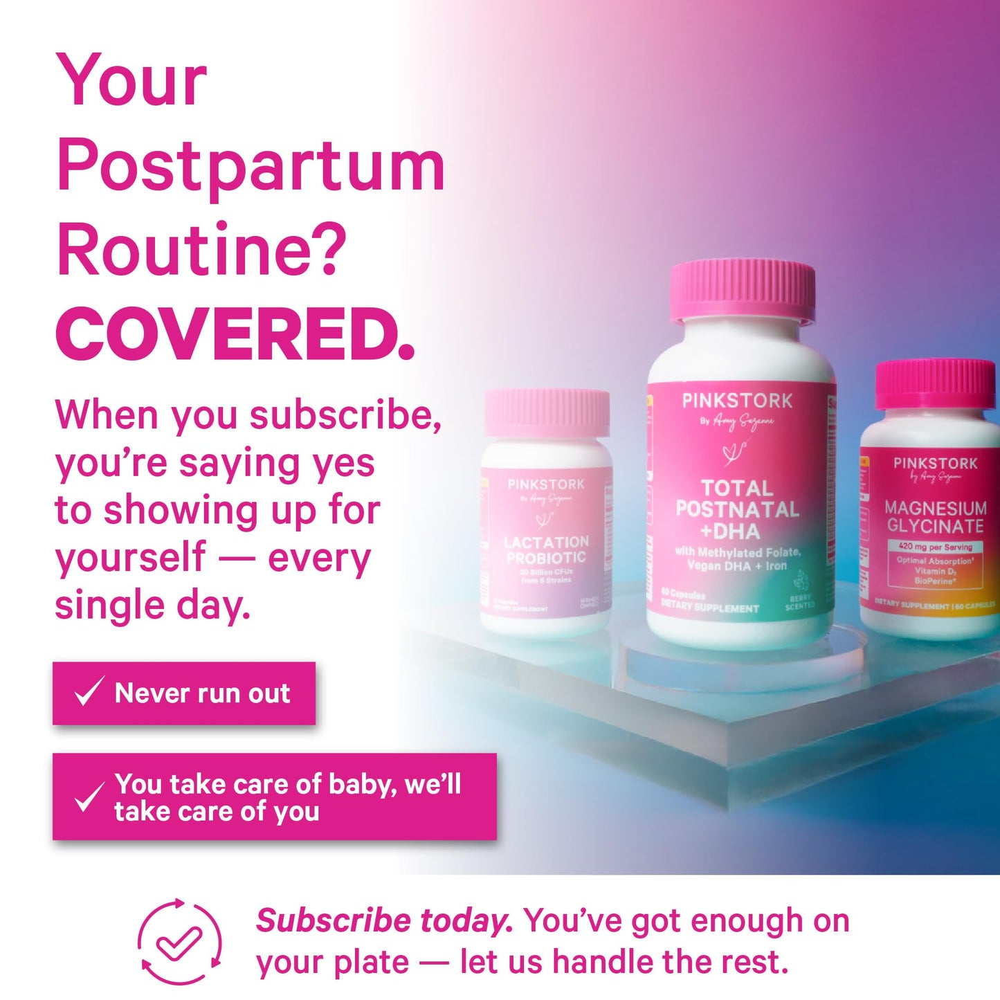 Pink Stork Total Postnatal Vitamins for Women, 60 Capsules, Berry | No Fishy Burps, Vegan Algae DHA, Methylated Folate, Iron, Postpartum Recovery + Lactation Support, Clean Label Award Winner