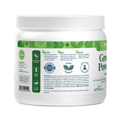Pattern Wellness Greens Powder Superfood – with Antioxidant, Digestive Enzyme, Fiber, Probiotic & Adaptogen Blends – Digestion, Immunity & Energy Production – 30 Servings – Original Flavor – (6.77 oz)