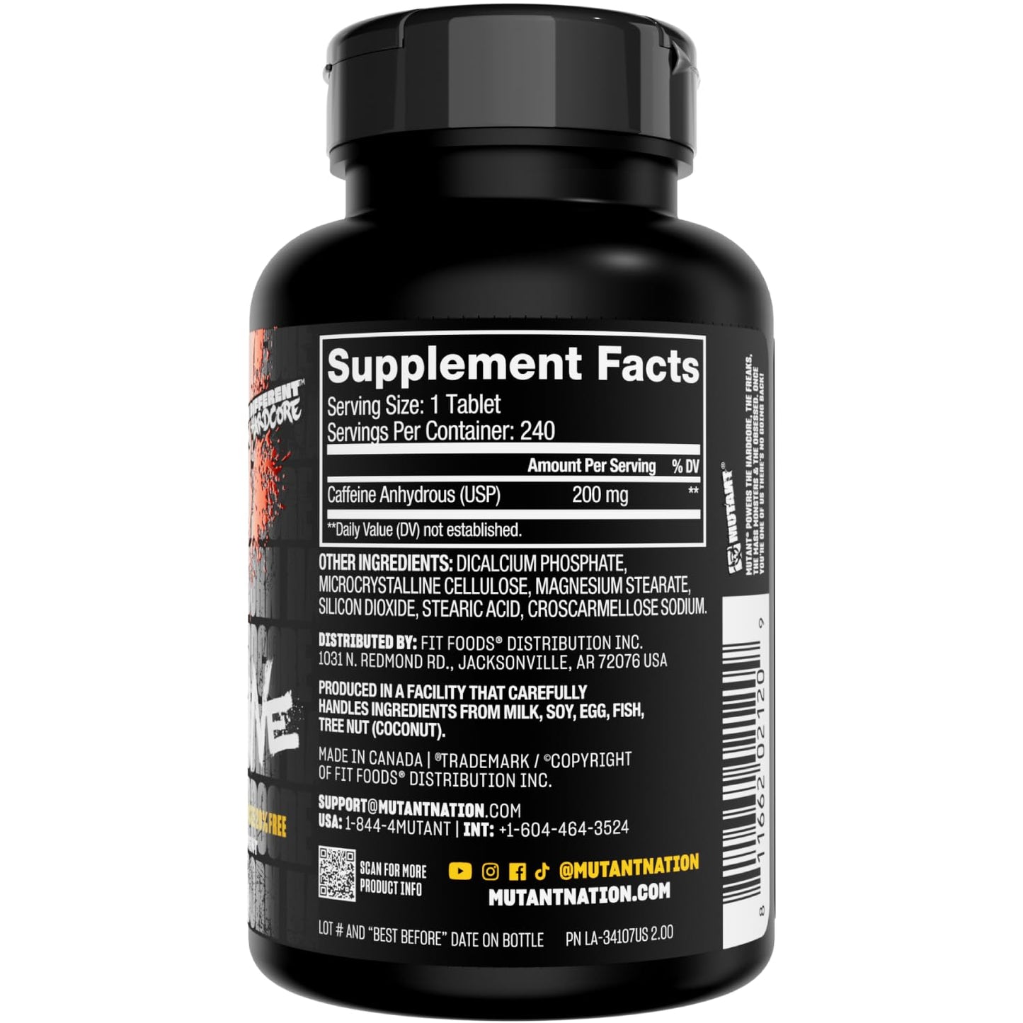 Mutant Caffeine Pills – Pharmaceutical-Grade Pure Caffeine Supplement for Boosting Energy, Focus, Mental Alertness, Performance, & Endurance – Reduces Fatigue & Restores Wakefulness – 240 Tablets