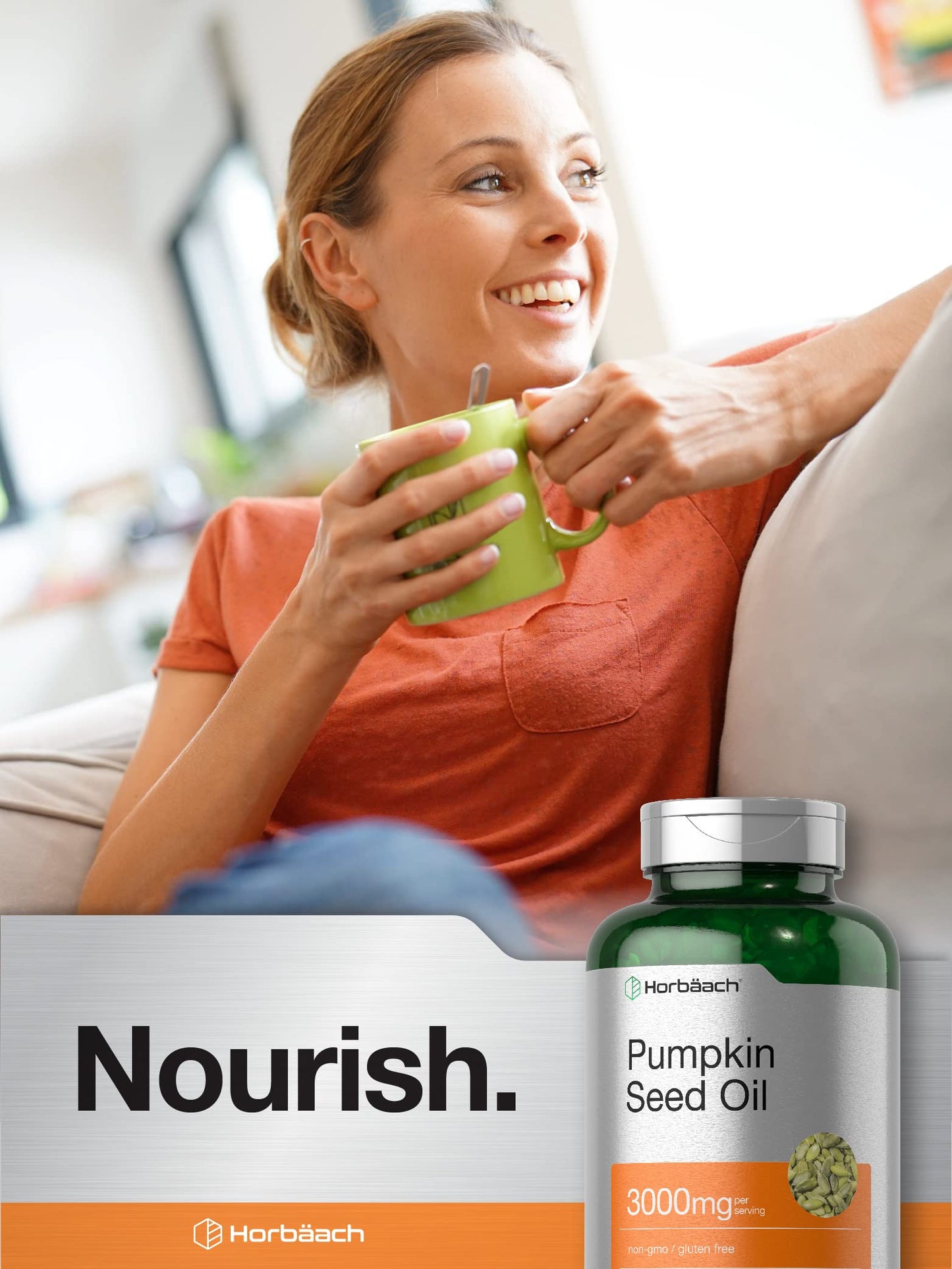 Horbäach Pumpkin Seed Oil 3000mg | 120 Softgel Capsules | Essential Fatty Acids with Omega 6 and 9 | Cold Pressed Dietary Supplement | Non-GMO and Gluten Free Formula