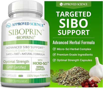Approved Science Siboprin - 60 Capsules - Support Gut Balance, Soothe Intestinal Irritation, Help with Cramps and Bloating - Caprylic Acid, Barberry, Oregano - Vegan