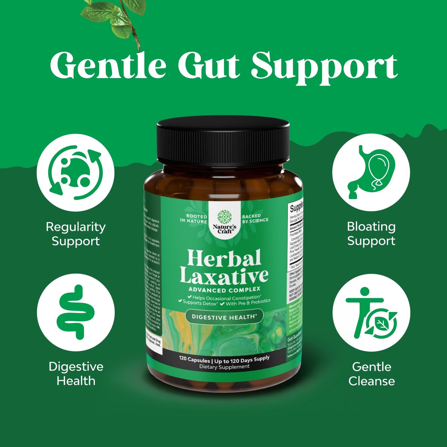 Herbal Laxative Capsules with Probiotics – Natural Laxatives for Constipation with Senna Leaf, Psyllium, Aloe Vera – Colon Cleanse for Women & Men - Detox for Gut Health & Weight Management – 60 Count